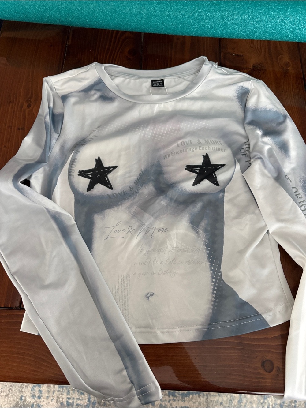 SHEIN White and Gray Graphic Long-Sleeve Tee